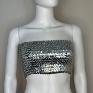 Vintage 1980s Disco Silver Sequin Tube Top, Honey Collection Size XS/Small